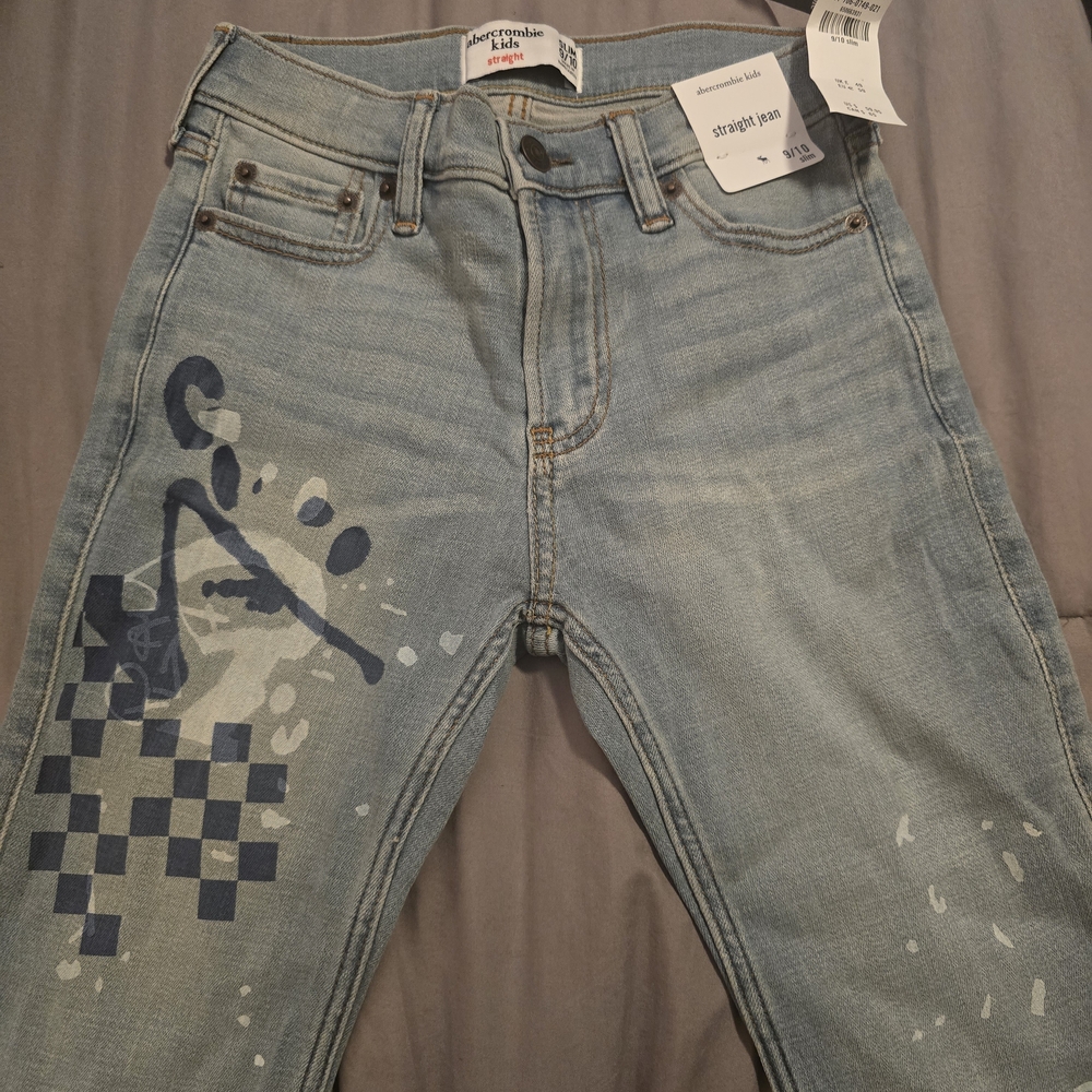 Abercrombie Kids Artistic Paint Splatter Light Blue Jeans